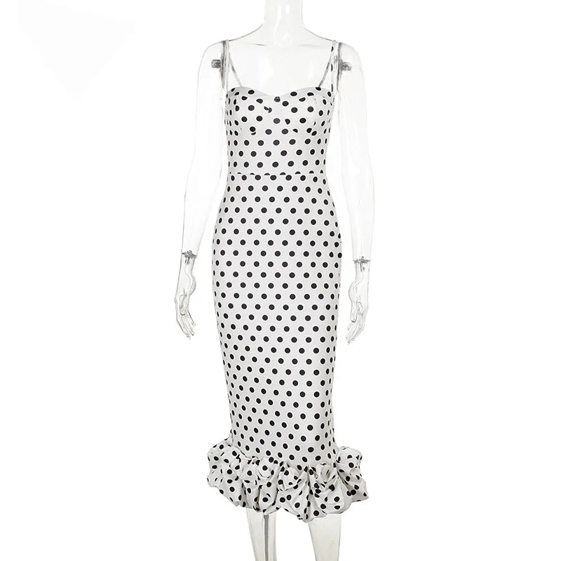 Glorol - Polka Dot Slim Sleeveless Midi Dress