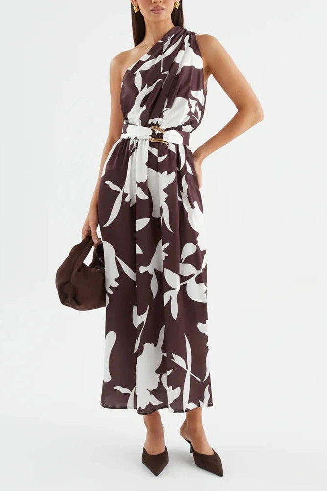 Glorol - One Shoulder High Waist Pleated Sleeveless Maxi Dress