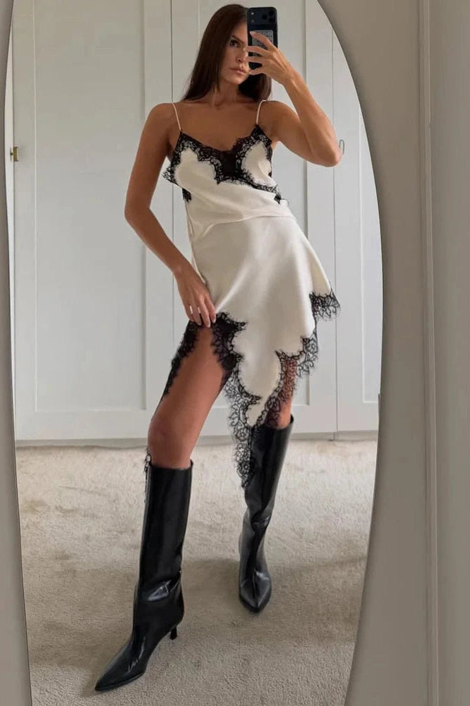 Glorol - Lace Backless Patchwork V-Neck Slim Bodycon Mini Dress