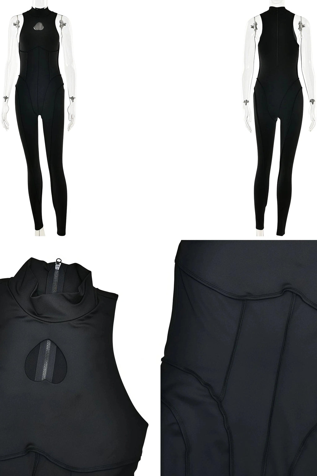 Glorol - High Neck Sleeveless Heart Cut Out Jumpsuit