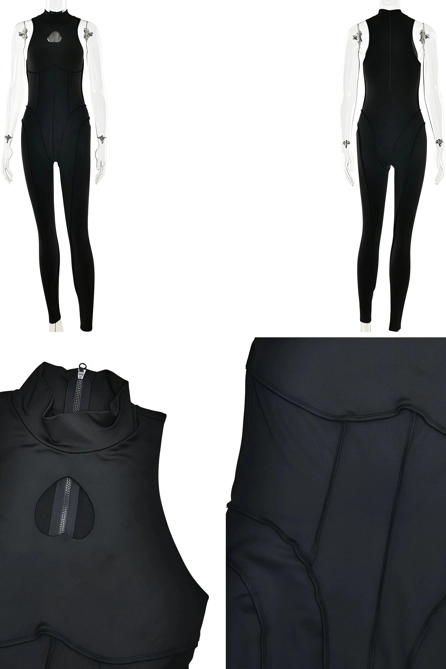 Glorol - High Neck Sleeveless Heart Cut Out Jumpsuit