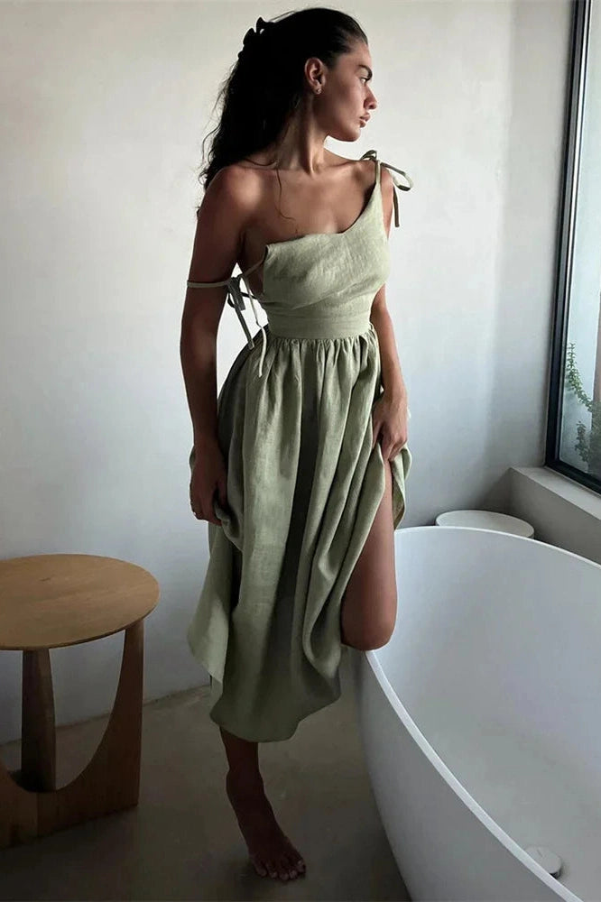Glorol - Lace-Up Backless High Waist Slim Midi Dress