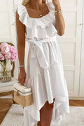 Glorol - Lace Up U Collar Sleeveless High Waist Irregular Maxi Dress