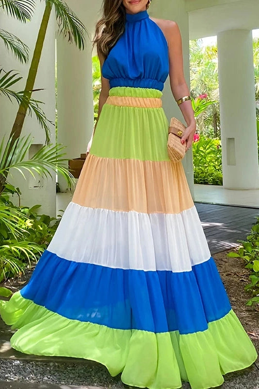Glorol - Hollow Out High Waist Pleated Sleeveless Maxi Dress
