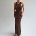 Glorol - Knitted Backless Slim Maxi Dress