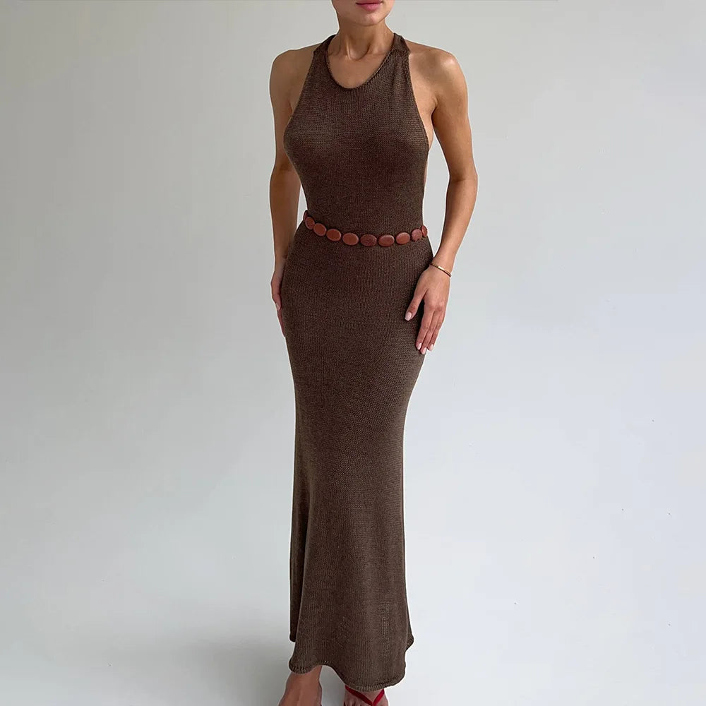 Glorol - Knitted Backless Slim Maxi Dress