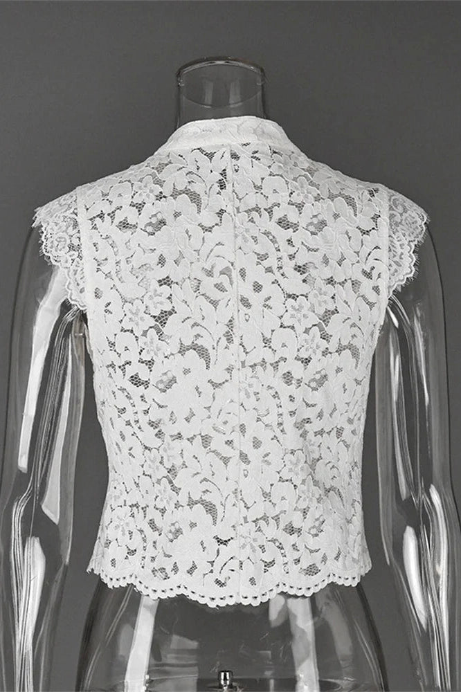 Glorol - Hollow Out Lace Sleeveless Patchwork Top