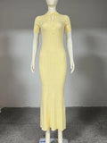 Glorol - Knitted Short Sleeve Slim High Waist Maxi Dress