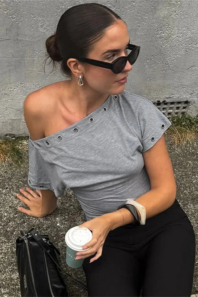 Glorol - Hollow Out One-Shoulder High Waist Top