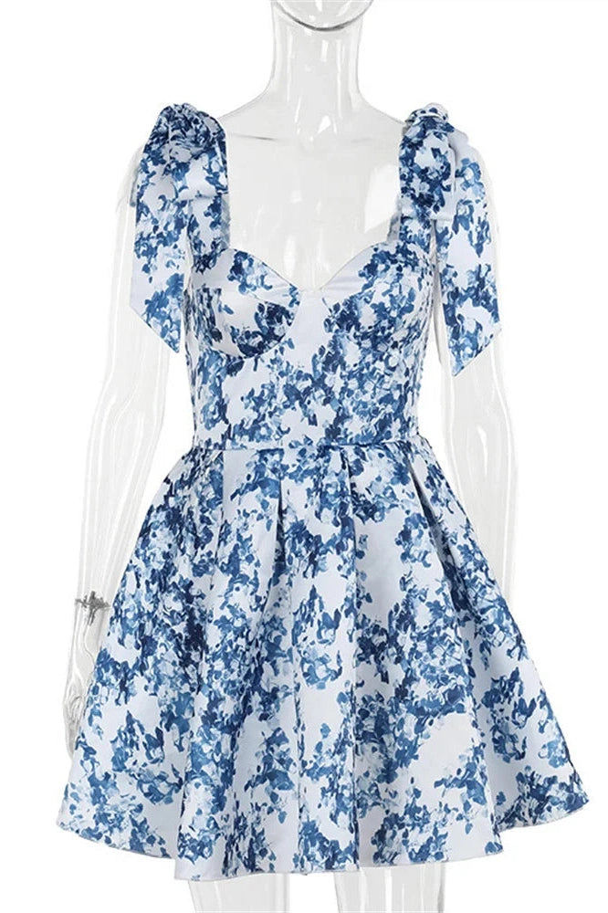 Glorol - Printed High Waist Lace-Up Bodycon Mini Dress