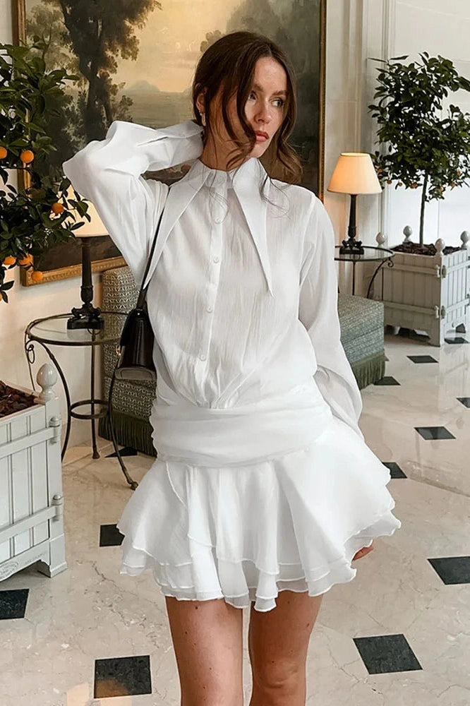 Glorol - Elegant Pleated See-Through Loose Mini Dress