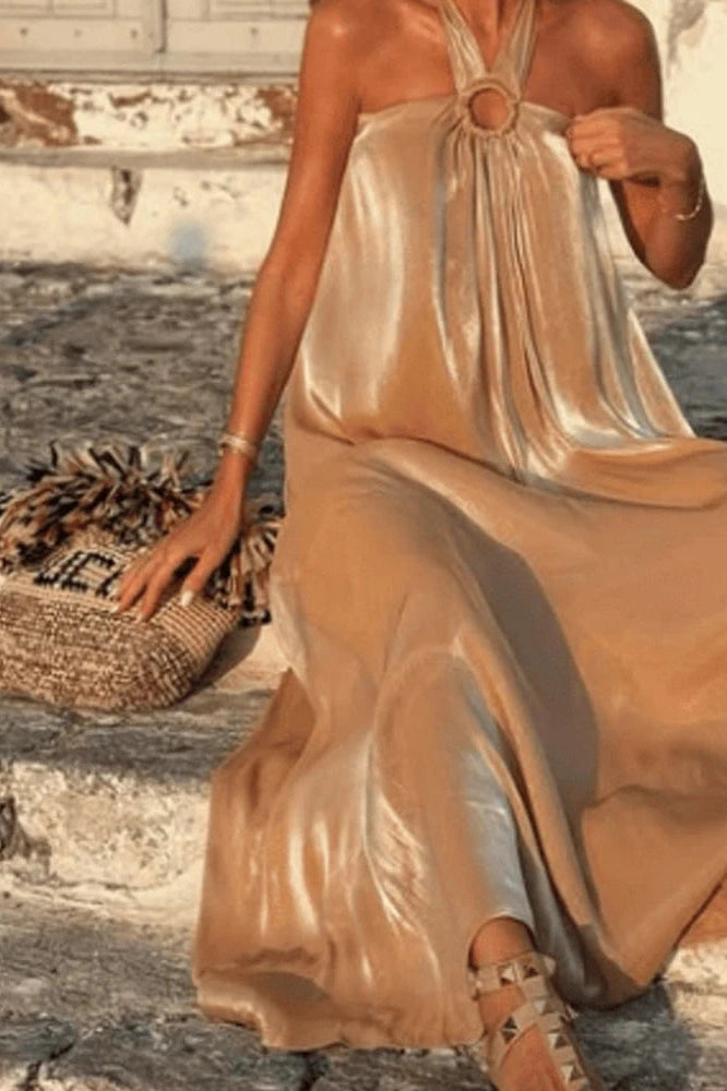Glorol - Elegant High Waist Sleeveless Loose Pleated Off-Shoulder Maxi Dress