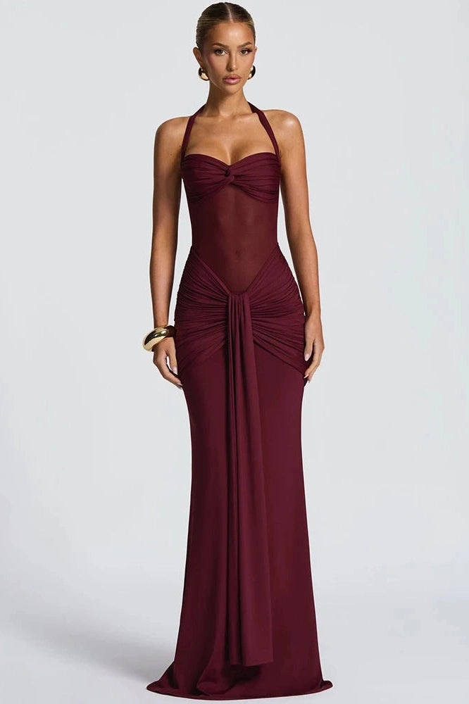 Glorol - Backless Patchwork Off-Shoulder Sleeveless Bodycon Maxi Dress