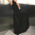 Glorol - Off Shoulder Patchwork Lace-Up Maxi Dress