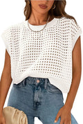Glorol - Hollow Out O-Neck Loose Knitted Top