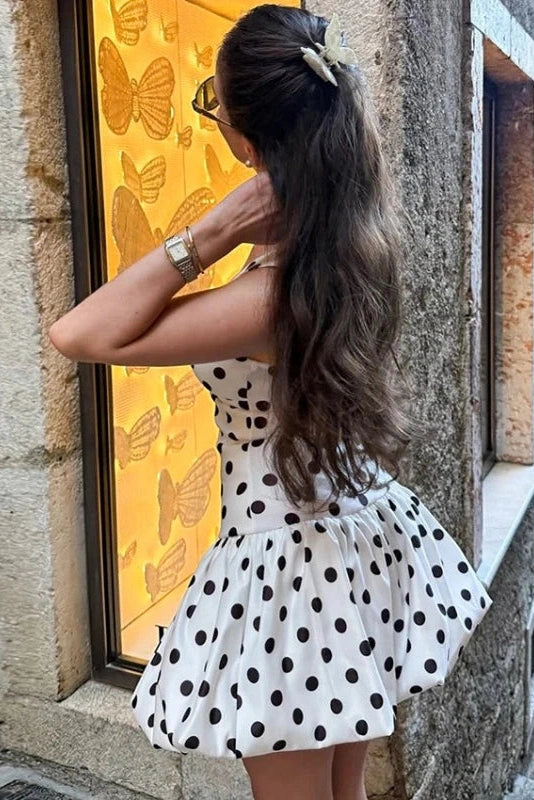 Glorol - Polka Dot V-Neck Sleeveless Backless Slim Mini Dress