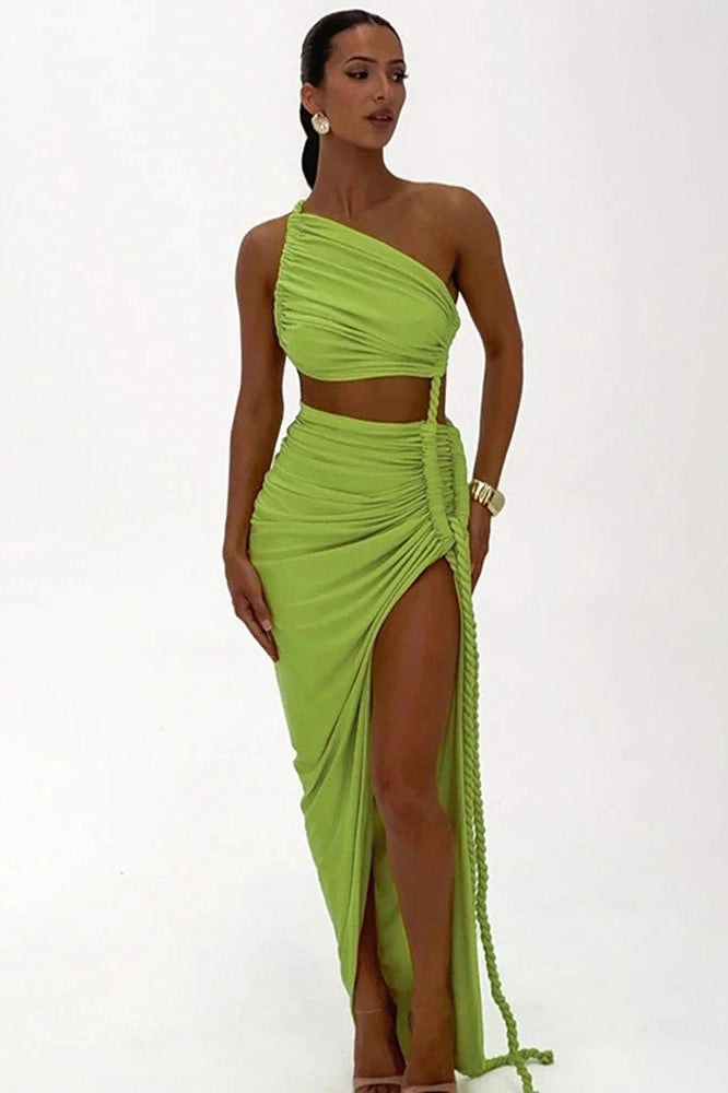 Glorol - Off-Shoulder High Split Strapless Sleeveless Maxi Dress