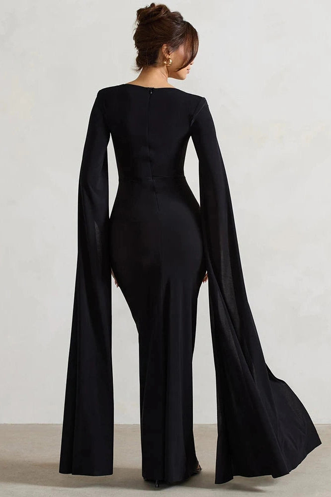 Glorol - Long Cape Sleeve Square Collar Maxi Dress