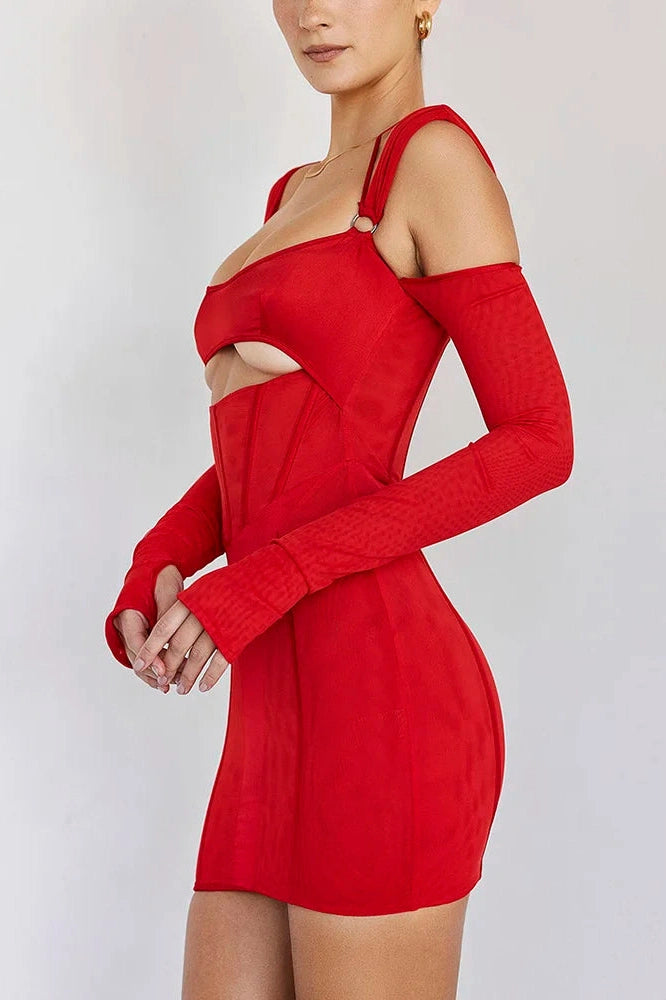 Glorol - Hollow Out Elegant Spaghetti Strap Backless Mini Dress