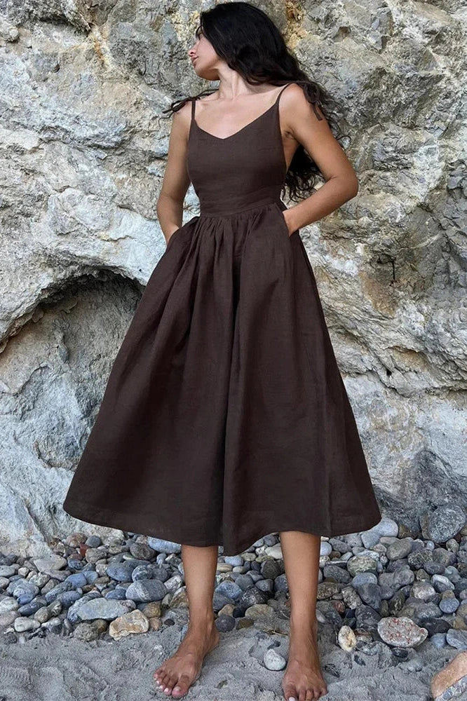 Glorol - Lace-Up Backless High Waist Slim Midi Dress