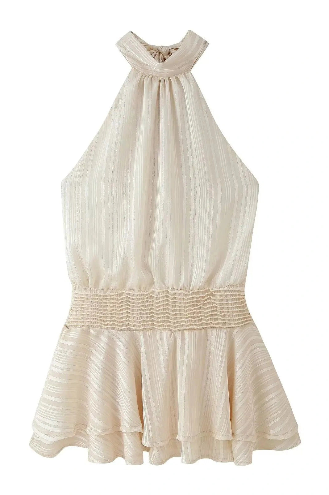 Glorol - Elegant Pleated Backless Sleeveless High Waist Mini Dress