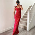 Glorol - Patchwork Lace-Up Backless Maxi Dress