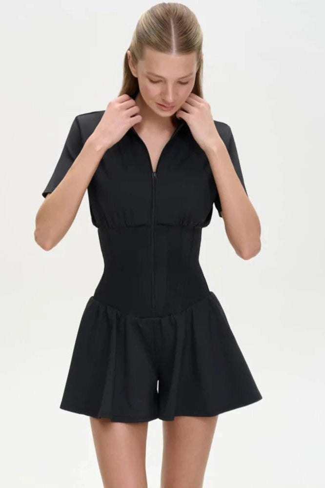 Glorol - 2026 Zipper Short Sleeve Bodycon Jumpsuit