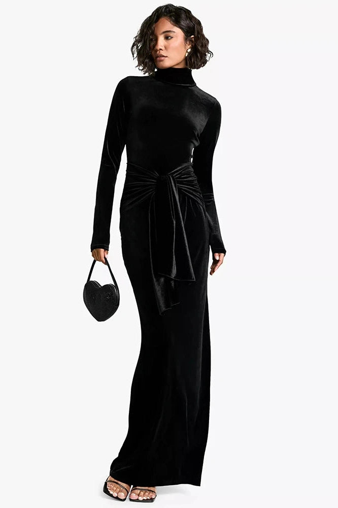 Glorol - Long Sleeve Turtleneck Bodycon Maxi Dress