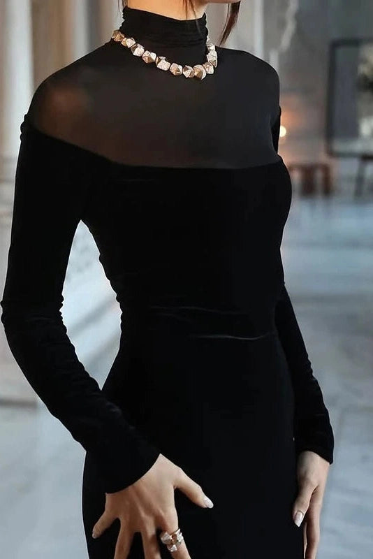 Glorol - Elegant Slim High Collar Long Sleeve Bodycon Maxi Dress