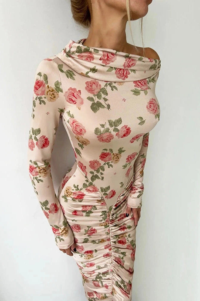 Glorol - Elegant Long Sleeve Backless Bodycon Midi Dress