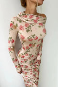 Glorol - Elegant Long Sleeve Backless Bodycon Midi Dress