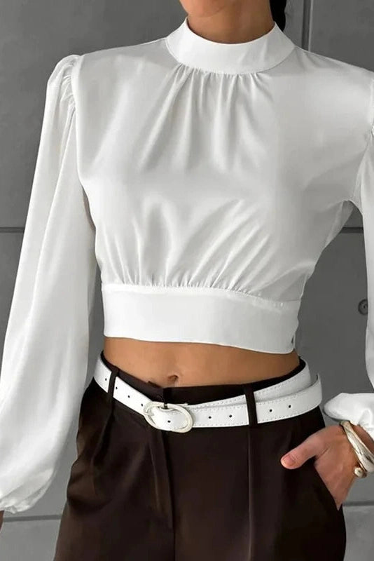 Glorol - Backless Long Sleeve Patchwork Top