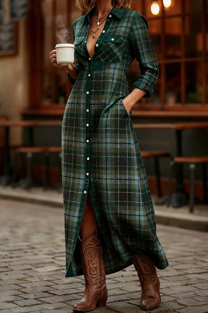 Glorol - Elegant High Waist Printed Long Sleeve Maxi Dress
