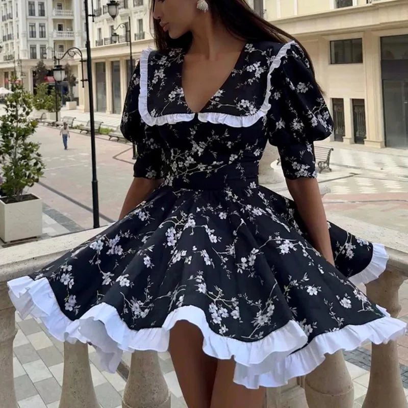 Glorol - Floral Patchwork High Waist Mini Dress
