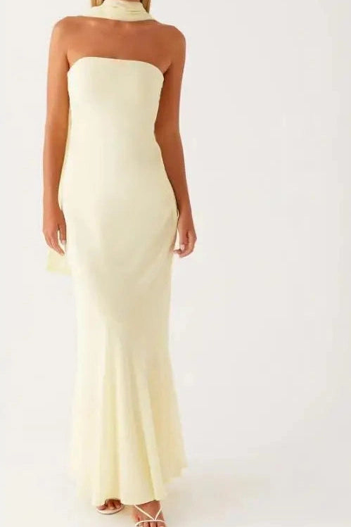 Glorol - Printed Strapless Backless Bodycon Slim Maxi Dress