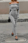 Off-Shoulder Patchwork High Waist Slim Maxi Dress