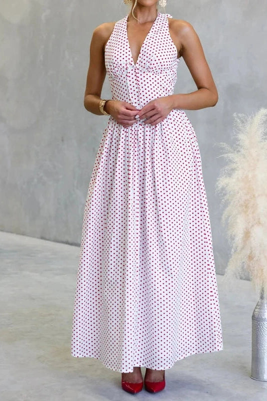 Glorol - Polka Dot Sleeveless Backless Maxi Dress