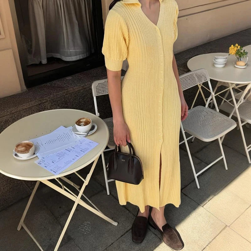 Glorol - Puff Sleeve Knitted Maxi Dress