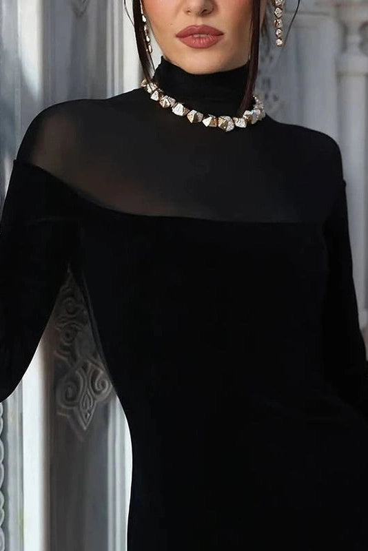 Glorol - Elegant Slim High Collar Long Sleeve Bodycon Maxi Dress