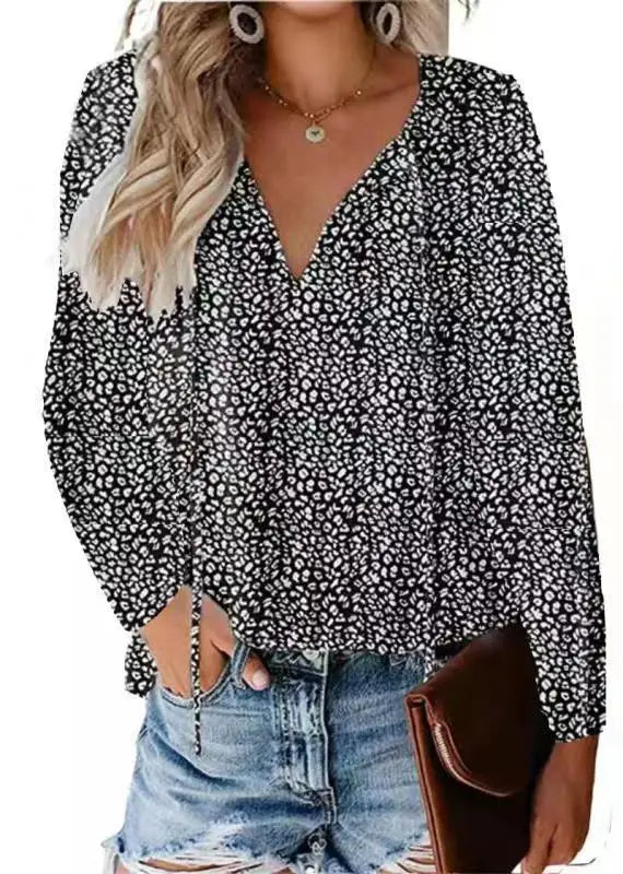 Glorol - Floral V-Neck Double-Layer Top