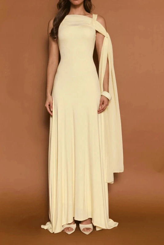 Glorol - Sleeveless Slash Collar High Waist Maxi Dress