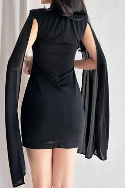 Glorol - Elegant High Waist O-Neck Sleeves Mini Dress