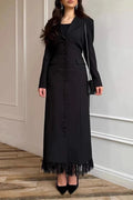 Glorol - Long Sleeve Single Breasted V-Neck Lace Maxi Dress