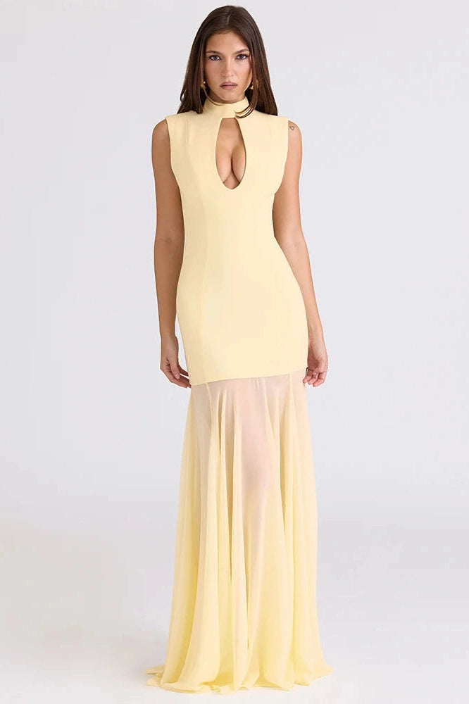 Glorol - Hollow Out Sleeveless High Collar High Waist Bodycon Maxi Dress