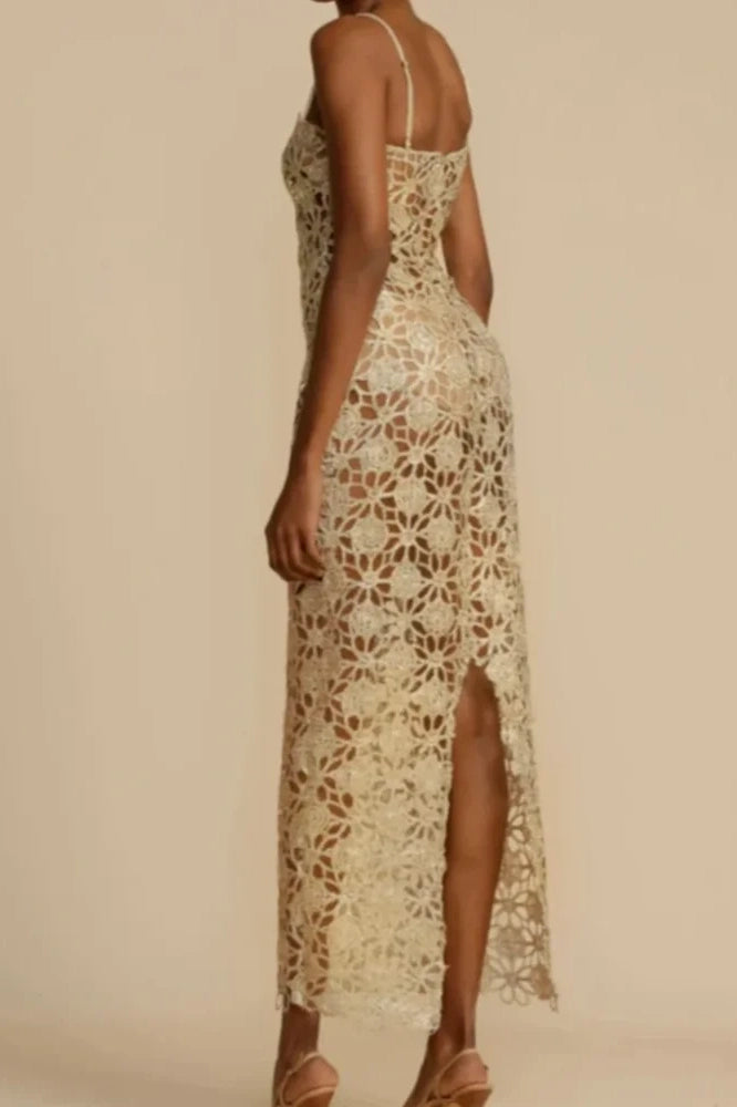 Glorol - Elegant Lace Hollow Out Sleeveless Maxi Dress