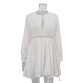 Glorol - Long Sleeve V Neck Lace Up A-Line Mini Dress