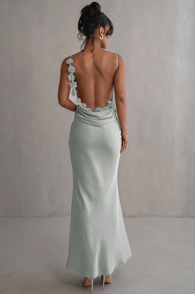 Glorol - Backless Spaghetti Strap Sleeveless Maxi Dress