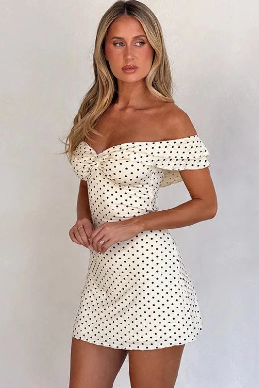 Glorol - Polka Dot Print Sleeveless Backless Slim Mini Dress