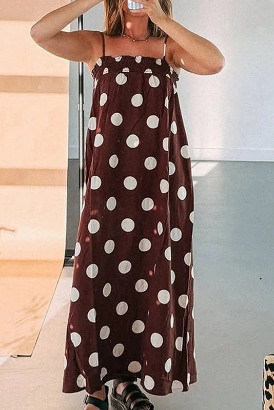 Glorol - Backless Sleeveless Loose Pleated Printed Maxi Dress