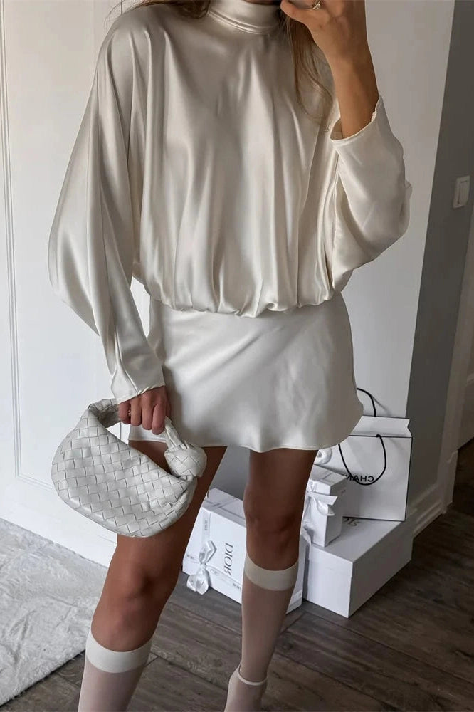 Glorol - Elegant Lace-Up Slim Pleated Mini Dress